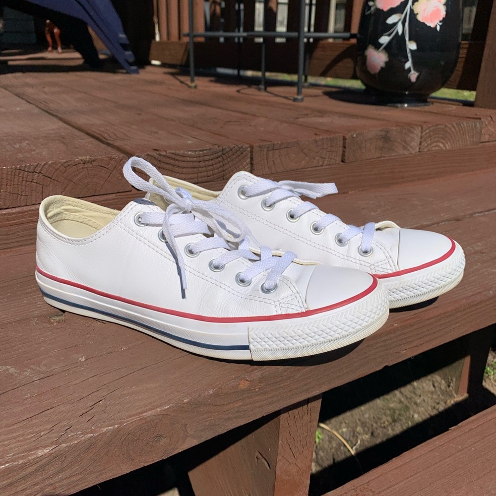 Classic White Kids Sneakers with Red and Blue Accents